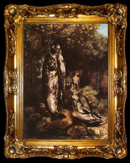 framed  Gustave Courbet Three trout, ta009-2